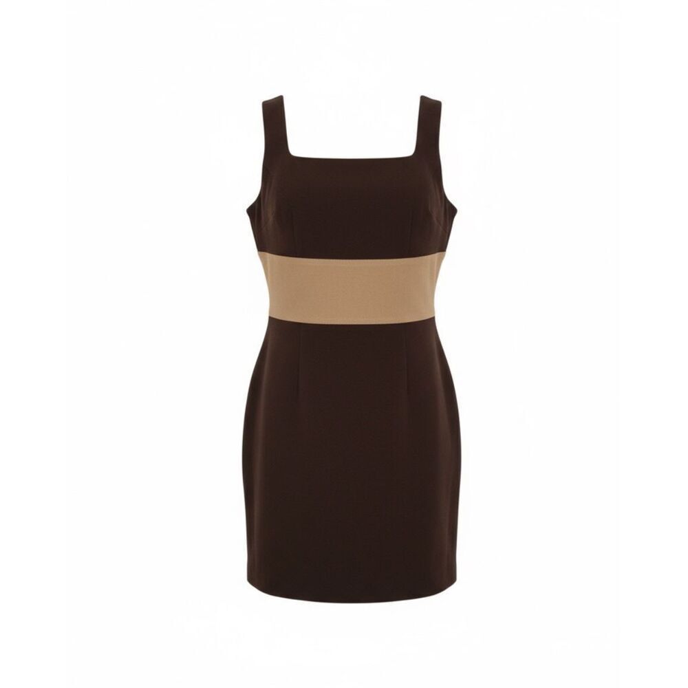 La Belle Square Neck Stretch Sleeveless Mini Sheath Dress Brown Size 7